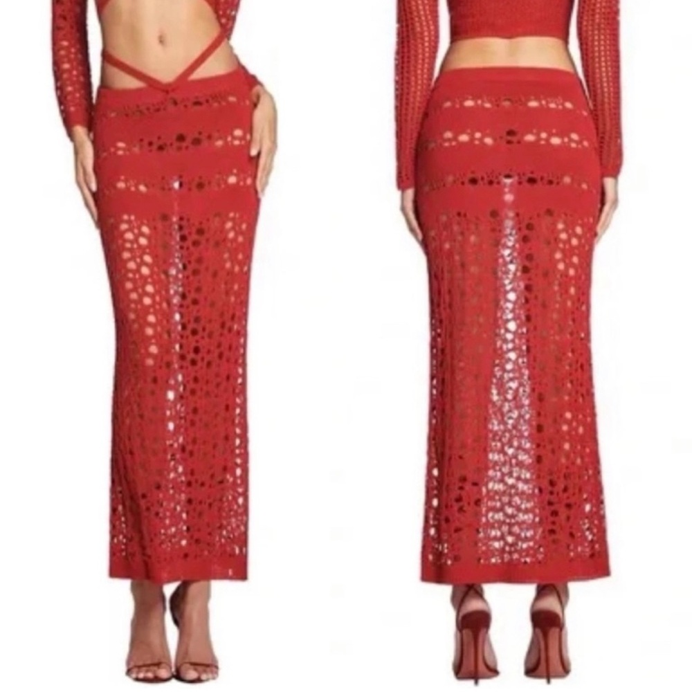 I.AM.GIA  Red Crochet Maxi Skirt Beach cover up L